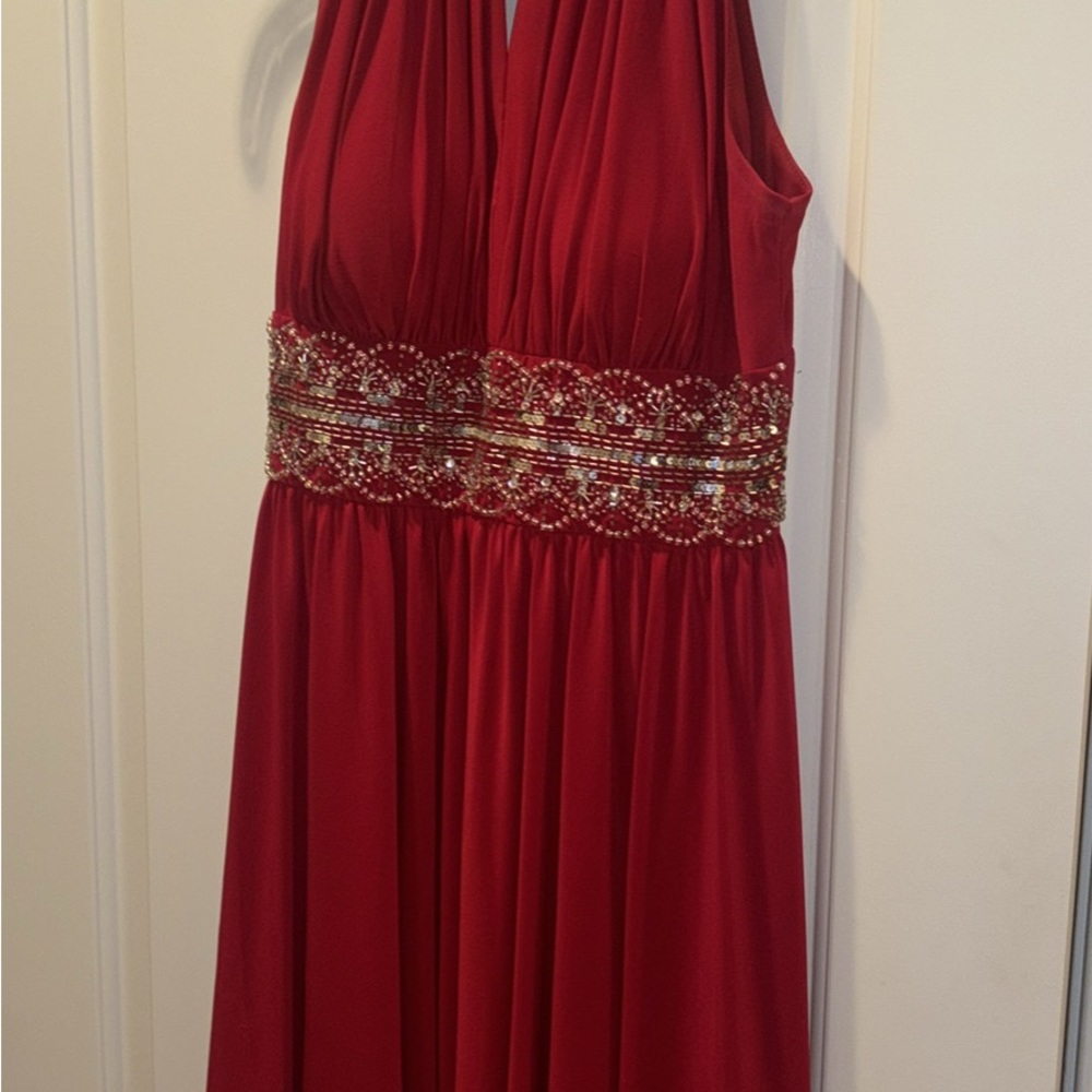 Glamorous Red Beaded Waist Prom Dress